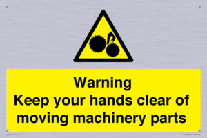 Warning - Keep your hands clear of moving machinery parts